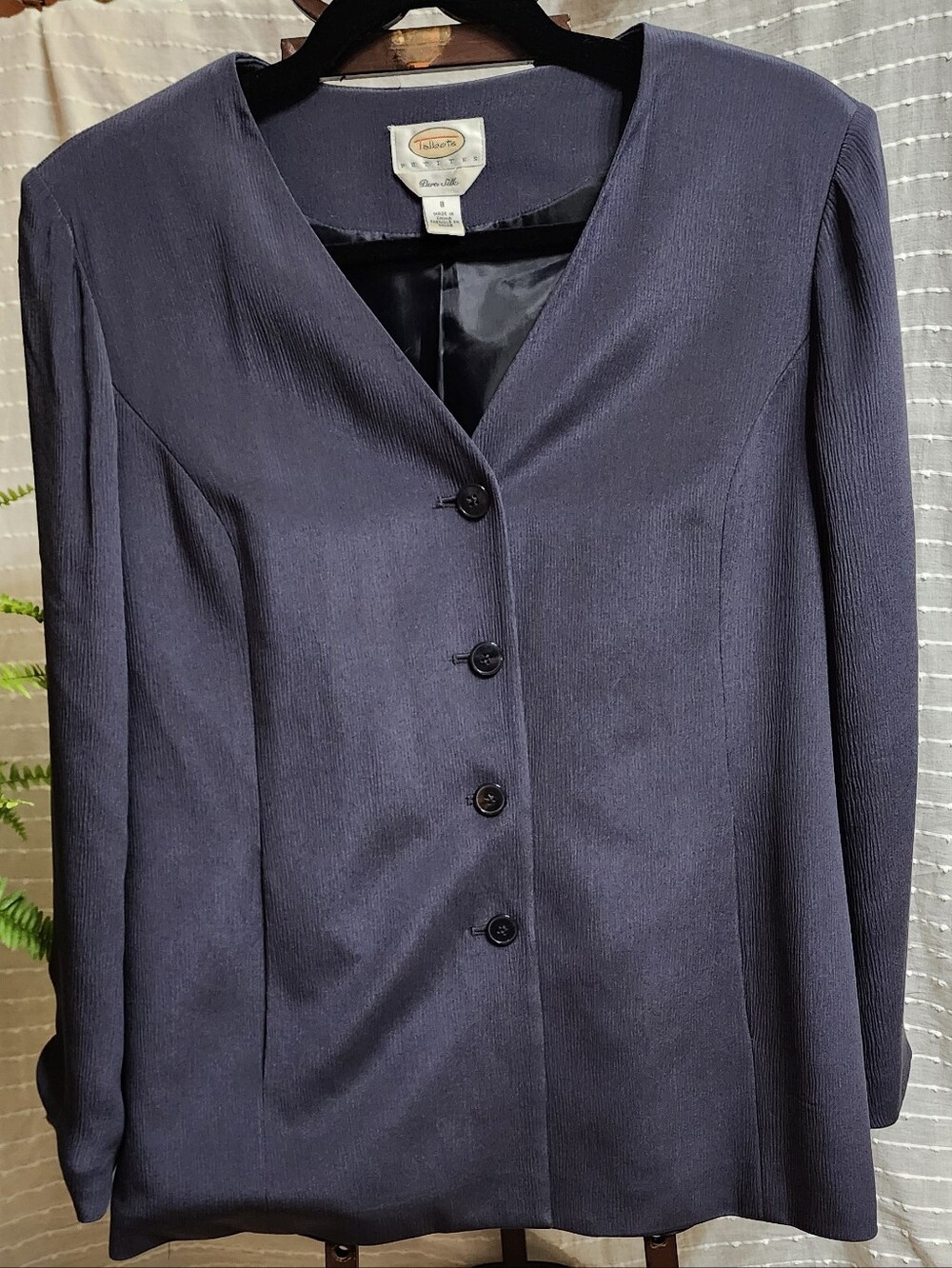 Talbots Petites SilkWomen's Navy Single-Breasted V-Neck Blazer
